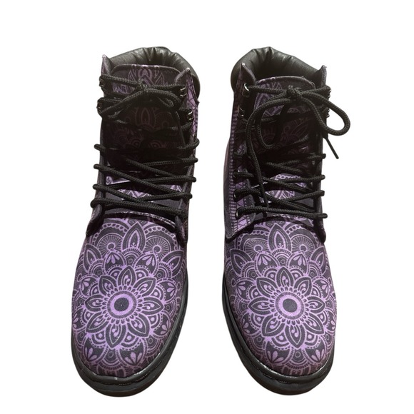 The Unbranded Brand Shoes - Purple Dog Floral Design Woman's Hiking Fashion Boots Size 9 Lace Up